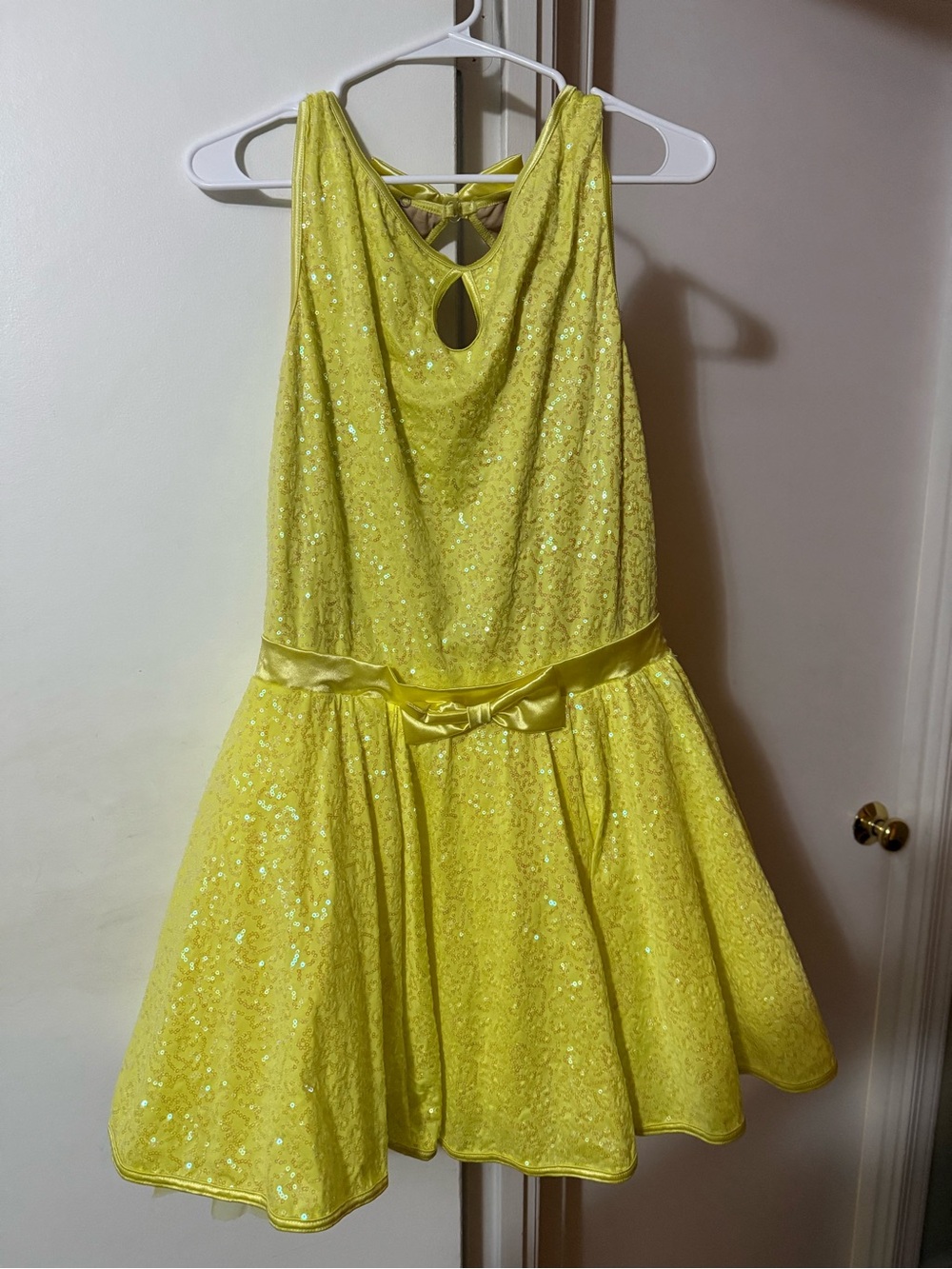 Womens' XL Yellow Sequin Fit & Flare Dress with Bow